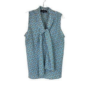 Black Label by Evan Picone Women's Blouse with Tie Size XL Blue Yellow